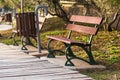 Wooden benches in the city park