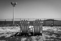 Wooden benches on the high seashore.