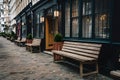 Wooden benches line the street, inviting moments of respite