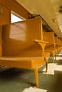 Wooden benches of tradition Bogie Third Class Carriage train Royalty Free Stock Photo