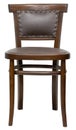 Wooden bentwood dining chair decorated genuine leather isolated on white background