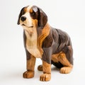 Handmade Wood Bernese Mountain Dog Sculpture On White Background