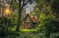 Wooden big house in the forest in summer Royalty Free Stock Photo