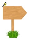 Wooden billboard with cute bird on it Royalty Free Stock Photo