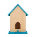 Wooden birdhouse with blue roof isolated on white background