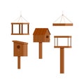 Wooden birdhouse feeder icon set isolated on white background. Royalty Free Stock Photo