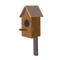 Wooden birdhouse isolated on white background. beautiful starling house in cartoon style. realistic nesting box for Royalty Free Stock Photo