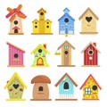 Wooden birdhouse set, colorful garden outdoor decoration Royalty Free Stock Photo