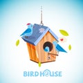 Wooden birdhouse with typographic hor header design -