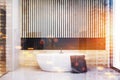 Wooden and black modern bathroom interior toend Royalty Free Stock Photo