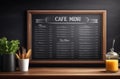 Wooden blackboard with chalk cafe menu
