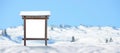 Wooden blank billboard on snowy mountain mock up. Empty space for text. white surface