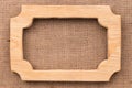 Wooden blank frame with on burlap. Top view