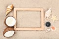 Blank frame with seashells and coconuts Royalty Free Stock Photo