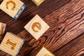 Wooden block alphabet lay on wooden floor. High quality photo