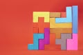 Wooden block puzzle. wood cube stacking. Concept of complex and smart logical thinking. Slightly defocused and close up
