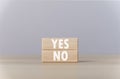 The wooden block shows yes or no letters. The concept of making decisions, voting, and thinking right and wrong. Business options Royalty Free Stock Photo