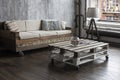 Wooden block sofa and coffee table. Waste-free production