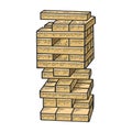 Wooden block tower game sketch engraving vector