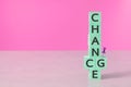 Wooden block in the word chance to change sign mean what on vivid colorful background wood cube business concept