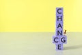 Wooden block in the word chance to change sign mean what on vivid colorful background wood cube business concept