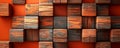 Wooden Blocks Arranged in an Upward Pattern on an Orange Background Symbolizing Growth and Progress Royalty Free Stock Photo