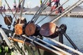 Wooden blocks as part of rigging. Royalty Free Stock Photo