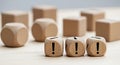 Wooden blocks dice exclamation marks attention warning alert caution risk danger problem issue challenge solution decision making Royalty Free Stock Photo