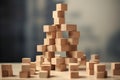Wooden blocks form a towering structure, interlocking perfectly to symbolize stability, growth. AI Generated
