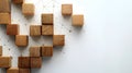 Wooden blocks forming a conceptual network on a white background