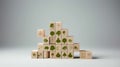 Wooden blocks with icons of forest and trees in front of grey background, Enviroment concepts, Generative AI illustration Royalty Free Stock Photo