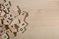 Mixed wooden blocks with letters and copy space