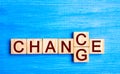 Wooden blocks with letters and words change and chance. The concept of self-motivation, self-development and improvement of person