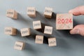 Wooden Blocks with New Year 2024.