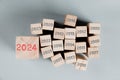 Wooden Blocks with New Year 2024.