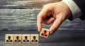 Wooden blocks with a picture of workers. the businessman or CEO removes / dismisses the employee. management within the team. Royalty Free Stock Photo