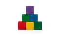 Wooden blocks, pyramid of colorful cubes, childrens toy isolated Royalty Free Stock Photo