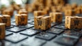 Wooden blocks with shopping cart on computer keyboard. Online shopping concept Royalty Free Stock Photo