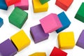 Wooden blocks, stack of colorful cubes, childrens toy isolated