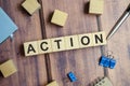 Wooden Blocks with the text: Action. business concept Royalty Free Stock Photo