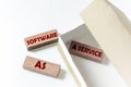 Wooden blocks with text SaaS software as a service in a box on a white background Royalty Free Stock Photo