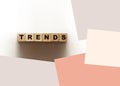 Wooden Blocks with the text trends. Trend word made with building blocks. Business concept Royalty Free Stock Photo