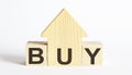 Wooden blocks with the word BUY , house. The concept of the high cost of rent for an apartment or home. Interest rates are rising Royalty Free Stock Photo