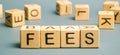 Wooden blocks with the word Fees and randomly scattered cubes. Fixed price charged for a specific service. Business and finance Royalty Free Stock Photo