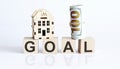 Wooden blocks with the word For GOAL Real estate concept. Rent apartment