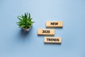 Wooden blocks with the word Trends 2020. Main trend of changing something. Popular and relevant topics. New ideological trends of Royalty Free Stock Photo