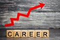 Wooden blocks with the words `Career` and the up arrow. personal and career growth, self-development, success, progress and potent Royalty Free Stock Photo