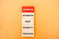 Wooden blocks with the words Confidential Information, trust, reliability, protection. Non-public oral or written business Royalty Free Stock Photo