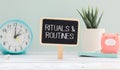 Wooden blocks with words 'Rituals and Routines