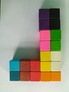 Wooden blog square grid.Sticks to painted colorful to array different levels to create dimensions for decorated on the wall in tha